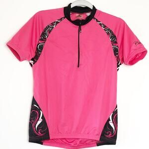 Canari Womens Biking Jersey Size Large Pink Black 1/4 Zip Short Sleeve